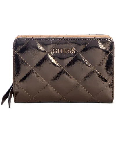 Guess Tinsley Quilted French Wallet In Silver