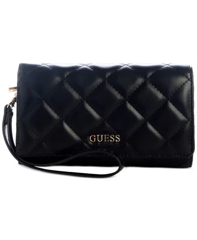 Guess Tinsley Quilted Phone Organizer Wristlet In Black