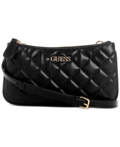 Guess Tinsley Quilted Three Compartment Crossbody In Black