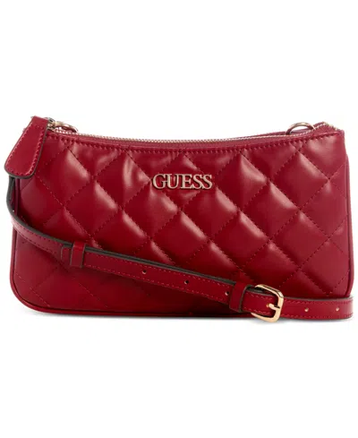 Guess Tinsley Quilted Three Compartment Crossbody In Red