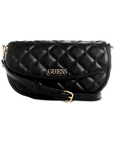 Guess Tinsley Small Quilted Flap Shoulder Bag In Black