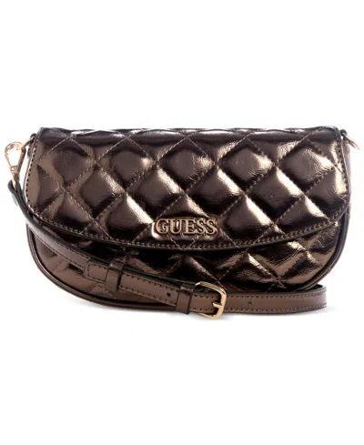 Guess Tinsley Small Quilted Flap Shoulder Bag In Silver