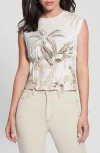 Guess Women's Tobacco Palms Printed Corset T-shirt In Cream White