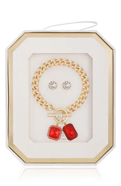 Guess Toggle Bracelet & Stud Earrings Set In Gold