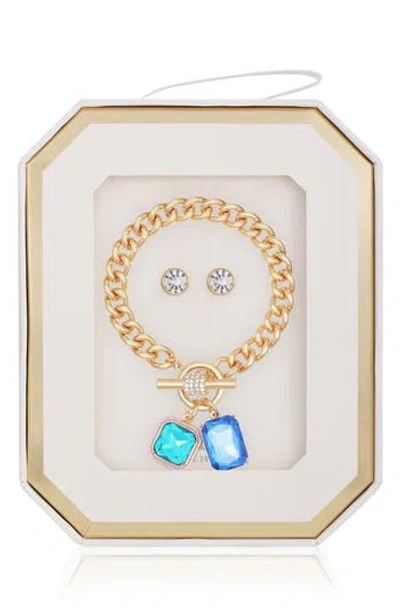 Guess Toggle Bracelet & Stud Earrings Set In Gold