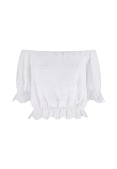 Guess Top Shoulder Off Embroi In White