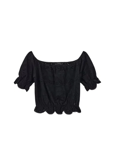 Guess Top Shoulder Off Embroi In Black