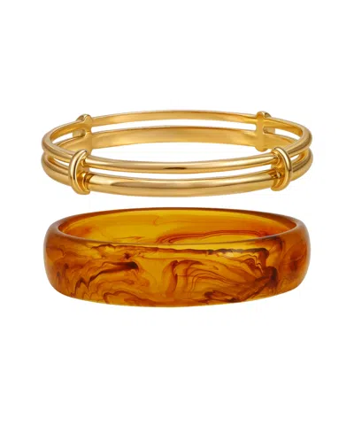 Guess Tortoise 2-pc. Resin And Gold-tone Bangle Bracelet Set In Pink