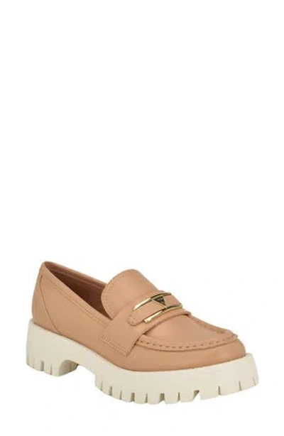 Guess Tracer Platform Lug Loafer In Light Natural