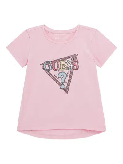 Guess Kids' Triangle-logo Sequined T-shirt In Pink