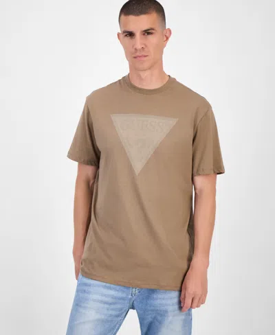 Guess Triangle Logo Short Sleeve Crewneck T-shirt In Brown