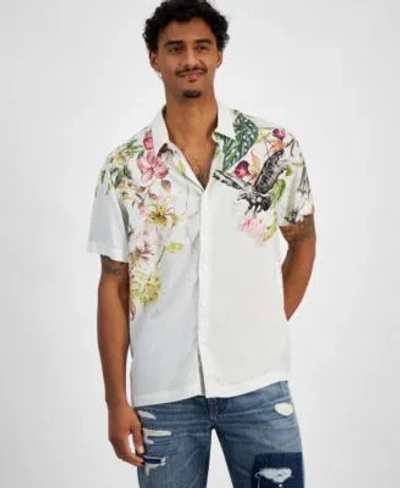 Guess Tropical Camp Shirt Distressed Jeans In White