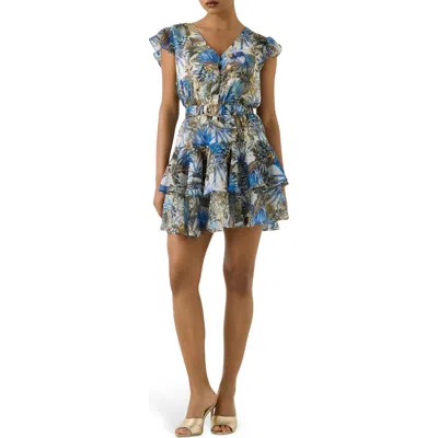 Guess Tropical Print Ruffle Minidress In Multi