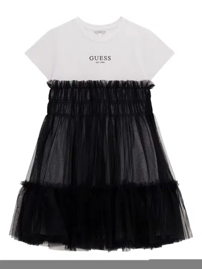 Guess Kids' Tulle-overlay T-shirt Dress In White