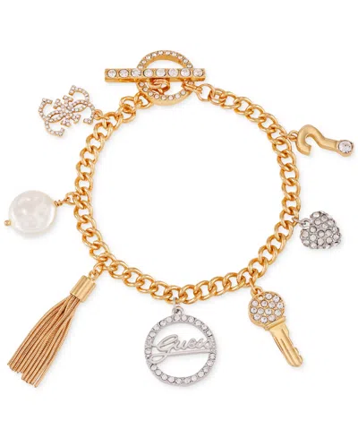 Guess Two-tone Crystal Charm Toggle Bracelet In Gold