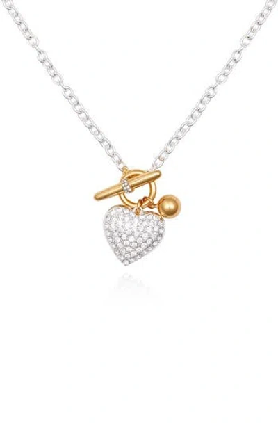 Guess Two-tone Crystal Toggle Pendant Necklace In Multi