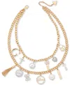 Guess Two-tone Mixed Stone Multi-charm Layered Necklace, 16" + 2" Extender In Gold