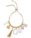 Guess Two-tone Mixed Stone Multi-charm Slider Bracelet In Gold