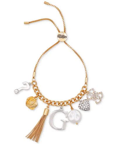 Guess Two-tone Mixed Stone Multi-charm Slider Bracelet In Gold