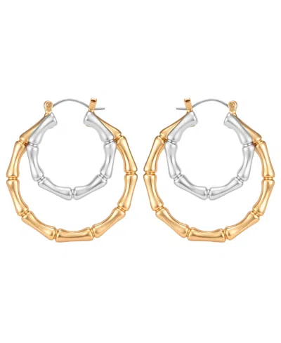 Guess Two-tone Mixed Texture Hoop Earrings In Gold