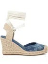 Guess Usa 100mm Charmi Denim Wedge Espadrilles In Blue