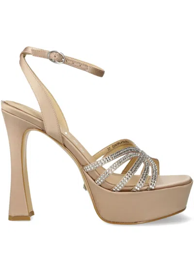 Guess Usa 135mm Rhinestone-satin Sandals In Neutrals