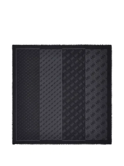Guess Usa Lindsey Kefiah Logo-jacquard Diamond-pattern Scarf In 블랙
