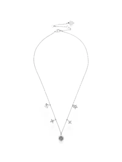 Guess Usa 16-18" Flower Charms Necklace In Metallic