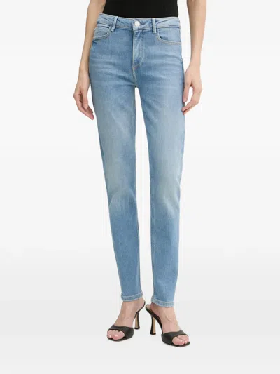 Guess Usa 1981 Logo-patch Slim-fit Jeans In Blue