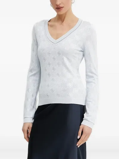 Guess Usa 4g Logo V-neck Sweater In Blue