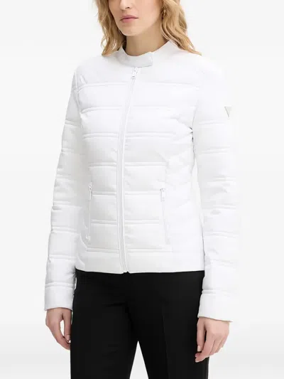 Guess Usa 4g Logo Zip-up Puffer Jacket In White