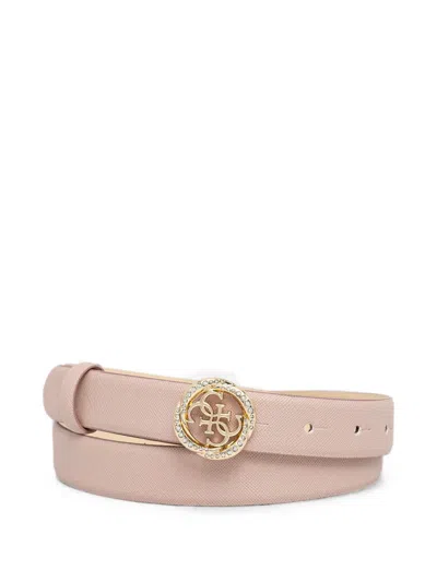 Guess Usa 4g Logo-plaque Crystal-embellished Belt In Pink
