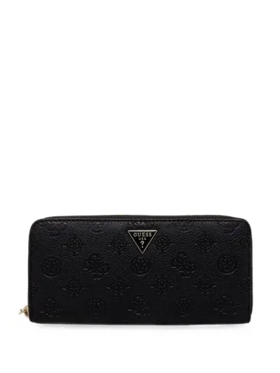 Guess Usa 4g Monogram-embossed Zip-around Wallet In Black