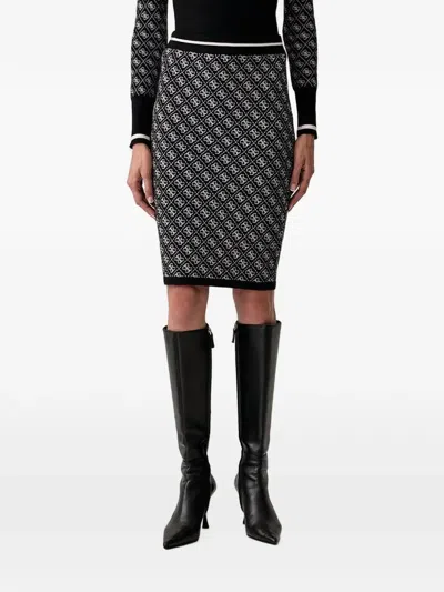 Guess Usa 4g Monogram-print Knit Midi Skirt In Black