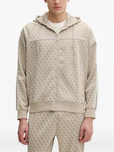 Guess Usa 4g Monogram-print Zip-up Hoodie In Gold