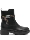 Guess Usa 4g-motif Leather Ankle Boots In Black