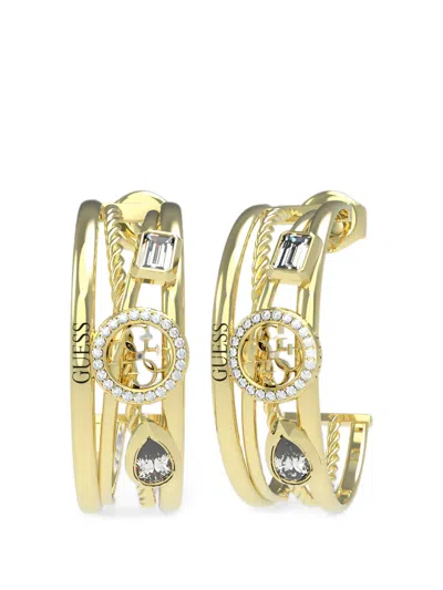 Guess Usa 4g Multi-stone Hoop Earrings In Gold