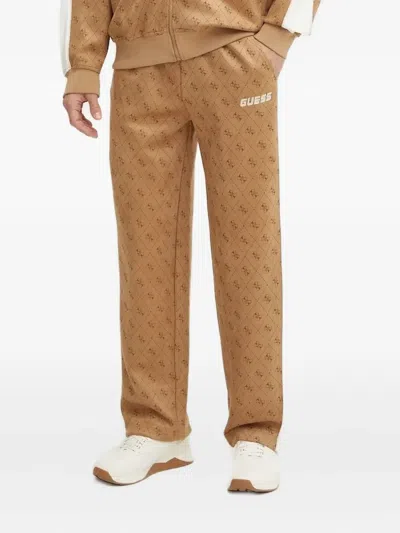 Guess Usa 4g-pattern Side-stripe Track Pants In Neutral