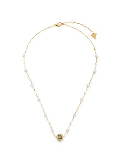 Guess Usa 4g Pearl-embellished Necklace In Gold