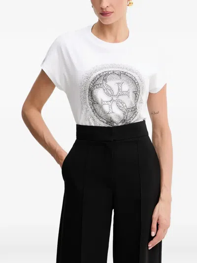 Guess Usa 4g Rhinestone-embellished T-shirt In White