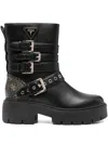 Guess Usa 55mm Buckled-strap Biker Boots In Black