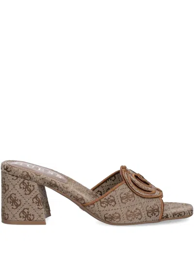 Guess Usa 65mm Gals Logo-pattern Mules In Neutral