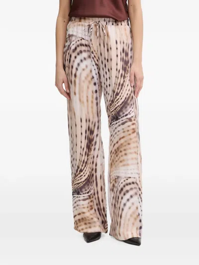 Guess Usa Abstract-print Drawstring Trousers In Brown
