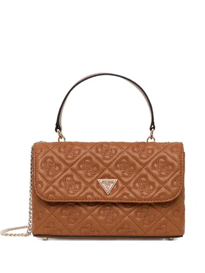 Guess Usa Adelasia Logo 4g Embossed Shoulder Bag In Brown