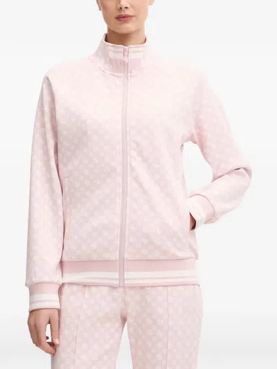 Guess Usa Aggie Monogram-print Zip-up Sweatshirt In Pink