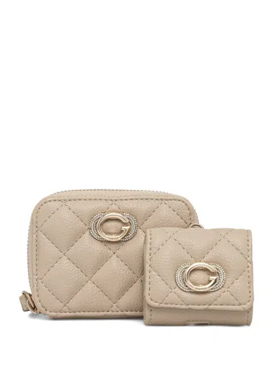 Guess Usa Airpod Wallet And Case (set Of Two) In Neutral