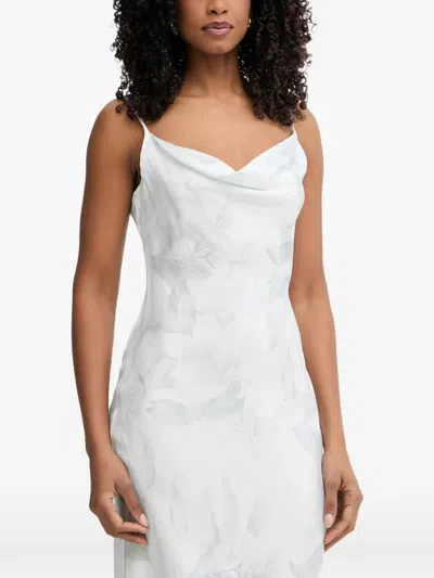 Guess Usa Akilina Floral-print Cowl-neck Midi Dress In White