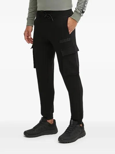 Guess Usa Aldwin Logo Cargo-pocket Track Pants In Black
