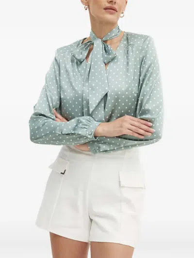 Guess Usa Alexandra Polka-dot Neck-tie Bodysuit In Green