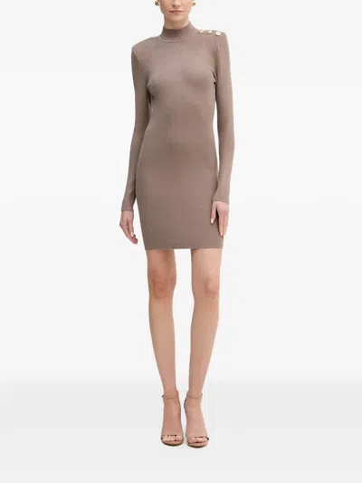 Guess Usa Alyssia Mock-neck Mini Dress In Brown